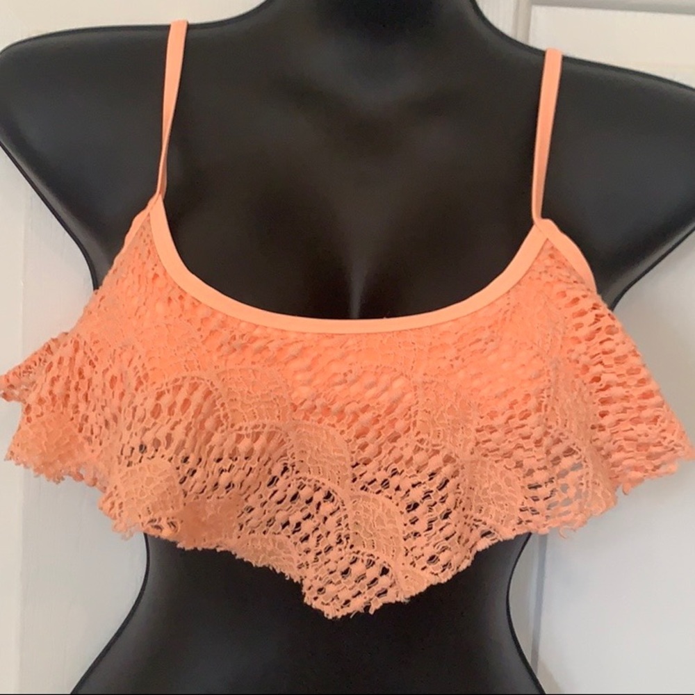 Xhilaration Peach Flowy Crochet Bandeau Bikini top